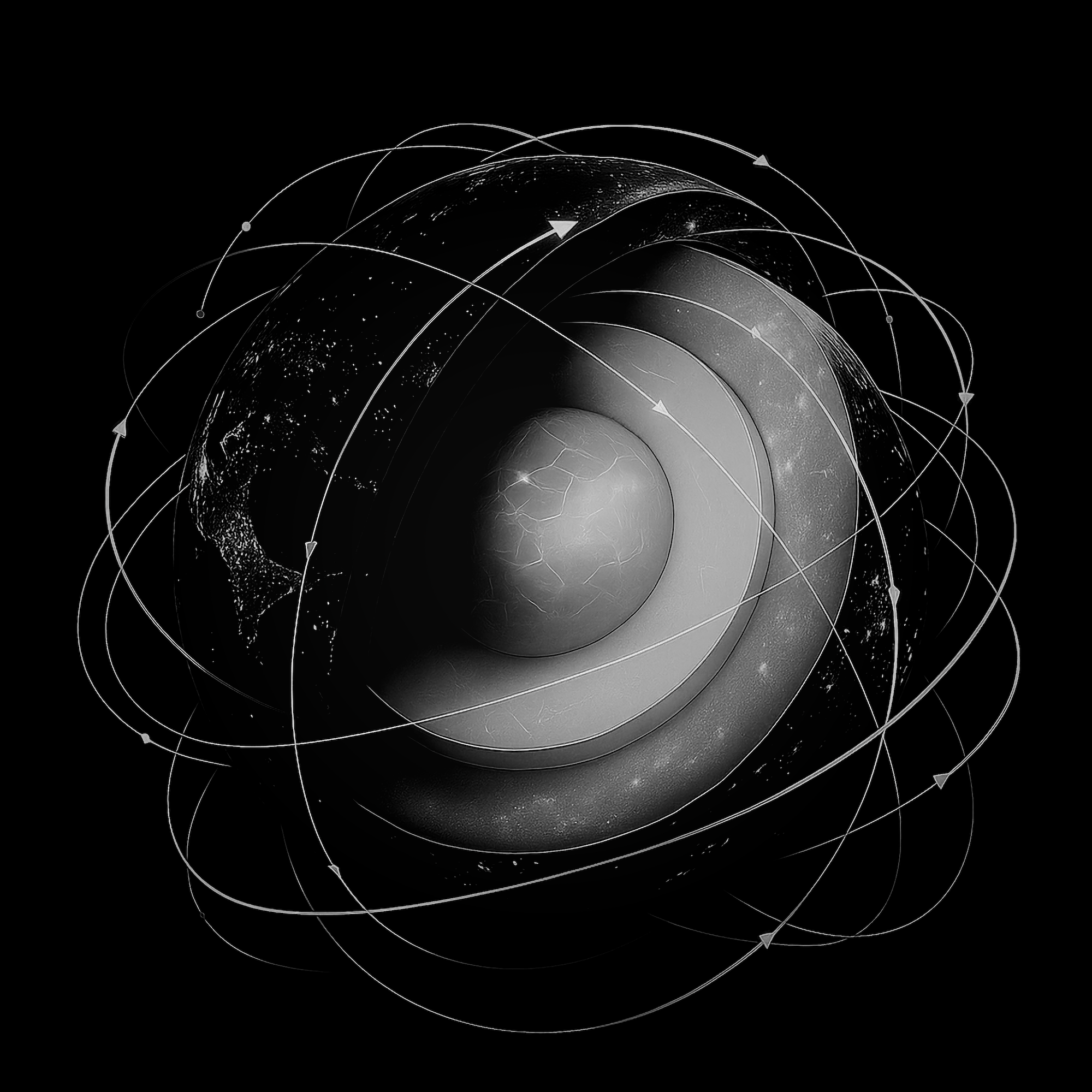 The earth’s as a sphere with transport lines circling it.